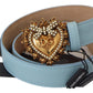 Dolce & Gabbana Elegant Blue Leather Belt with Engraved Buckle