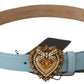 Dolce & Gabbana Elegant Blue Leather Belt with Engraved Buckle