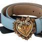 Dolce & Gabbana Elegant Blue Leather Belt with Engraved Buckle