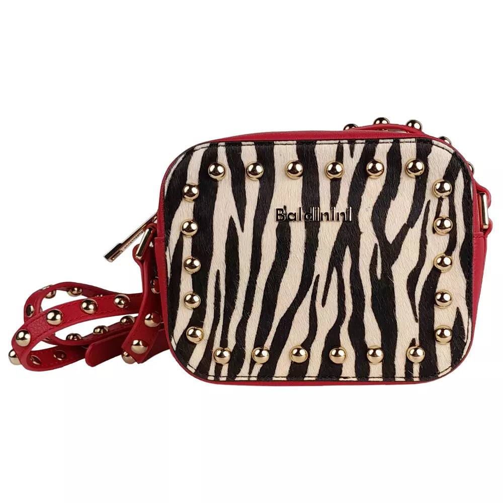 Baldinini Trend Studded Zebra Mini Shoulder Bag in Red Calfskin