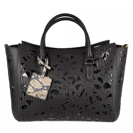 Baldinini Trend Elegant Floral Calfskin Handbag