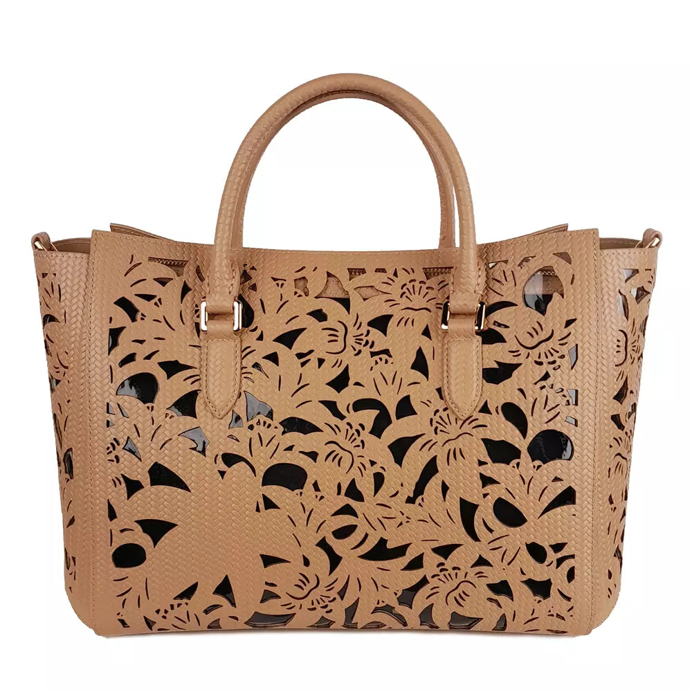 Baldinini Trend Nude Calfskin Floral Laser-Cut Handbag