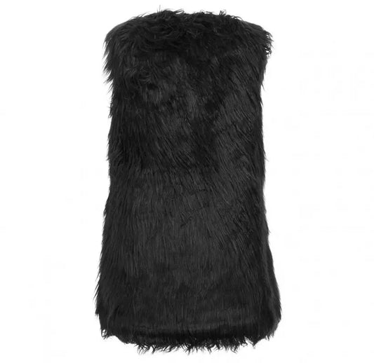 Gaelle Chic Faux Fur Zip Vest In Elegant Black