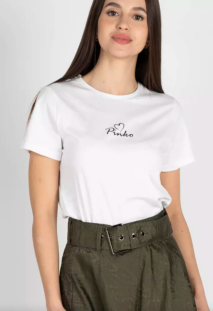 PINKO Chic White Cotton Tee with Front Print