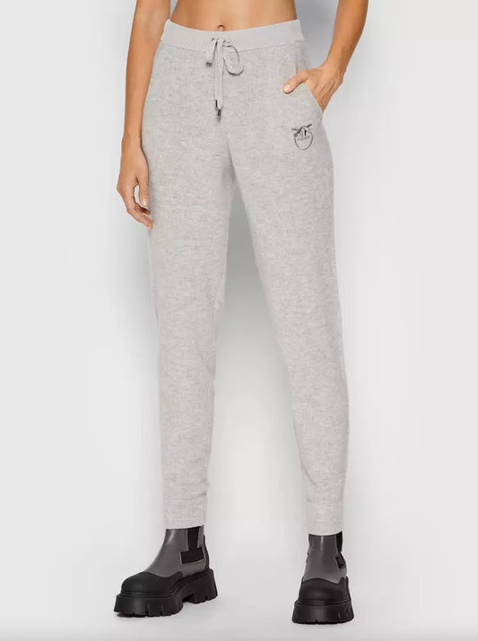 PINKO Chic Gray Ribbed Wool-Cashmere Blend Pants