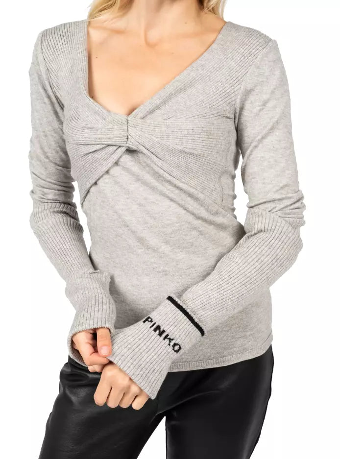 PINKO Elegant V-neck Crossover Sweater in Gray