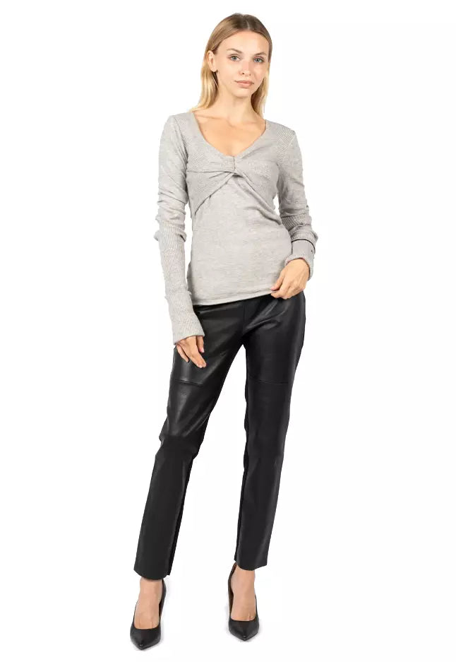 PINKO Elegant V-neck Crossover Sweater in Gray