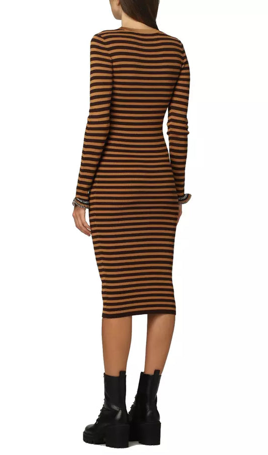 PINKO Chic Jewel Shoulder Striped Midi Dress