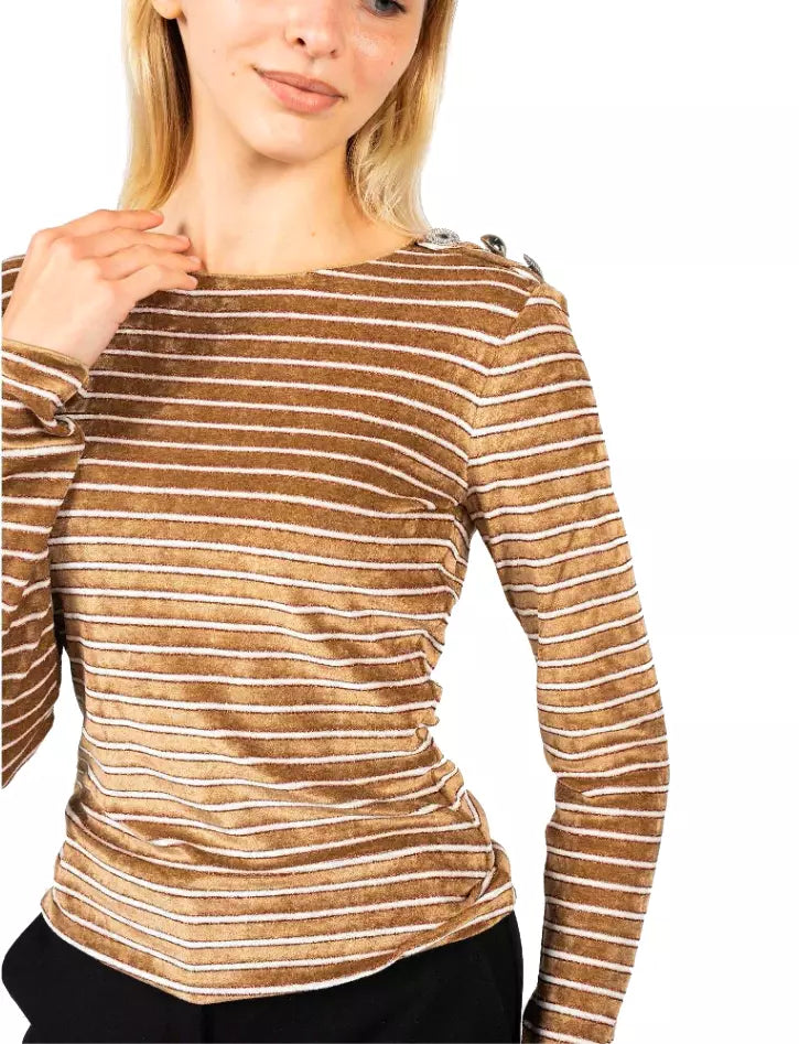 PINKO Elegant Striped Jersey Sweater with Button Details