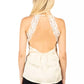 PINKO Floral Crepon Sleeveless Top with Macramé Lace Detail