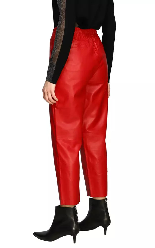 PINKO Elegant Red Lambskin Trousers with Elastic Waist