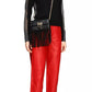 PINKO Elegant Red Lambskin Trousers with Elastic Waist