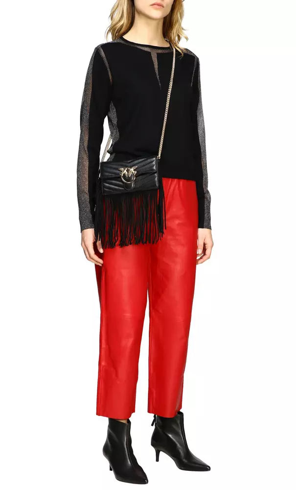 PINKO Elegant Red Lambskin Trousers with Elastic Waist