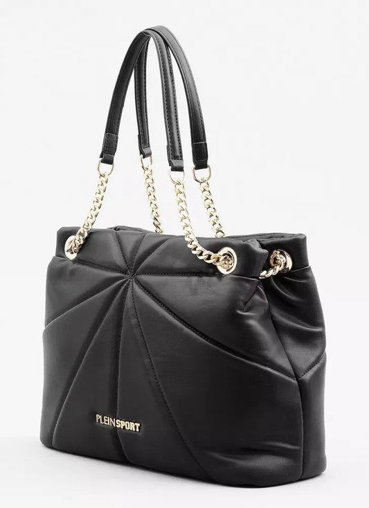 Plein Sport Elegant Faux Leather Tote with Gold Chain Accent