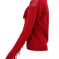 PINKO Perforated Crew-Neck Red Sweater with Fringe Detail