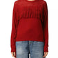 PINKO Perforated Crew-Neck Red Sweater with Fringe Detail