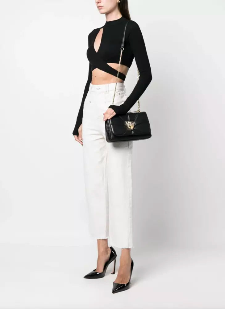 Plein Sport Elegant Black Crossbody with Gold Chain Accent