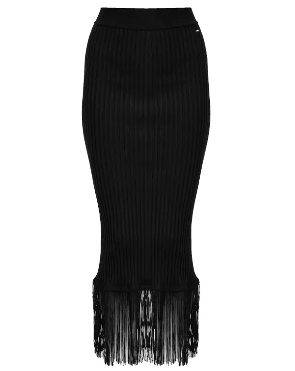 PINKO Chic Ribbed-Fringe Pencil Skirt in Black