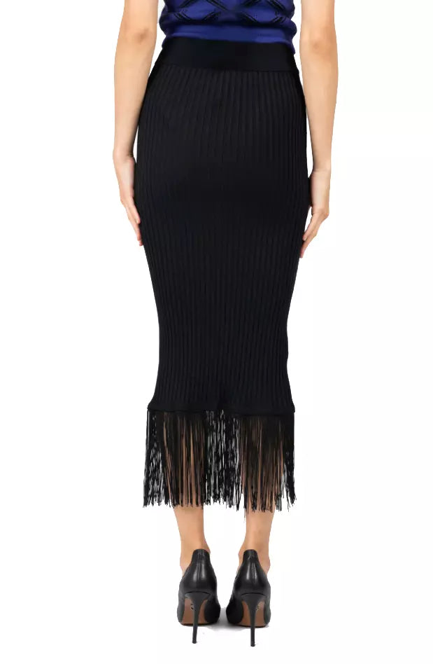 PINKO Chic Ribbed-Fringe Pencil Skirt in Black