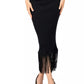 PINKO Chic Ribbed-Fringe Pencil Skirt in Black