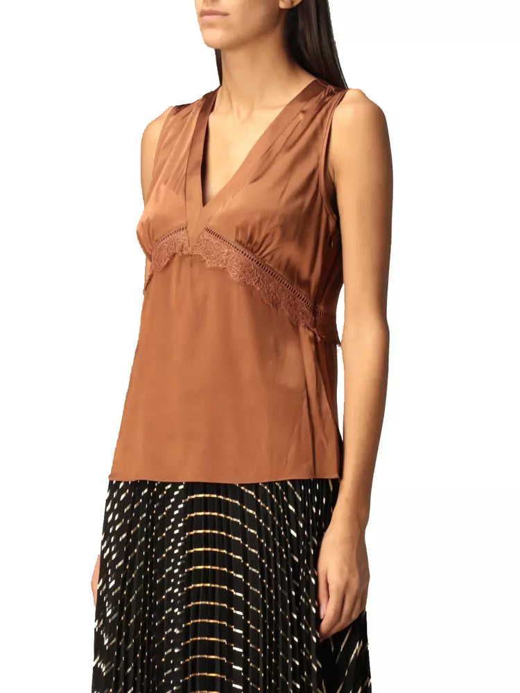 PINKO Elegant Silk Blend V-Neck Lace Top