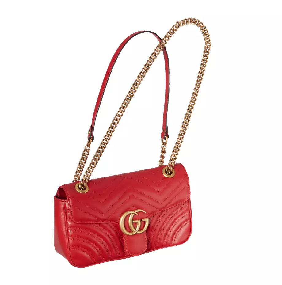 Gucci Elegant Red Matelassé Leather Shoulder Bag