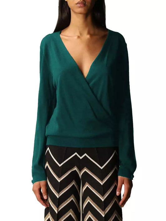 Twinset Silk Blend V-Neck Sweater with Ribbed Detail