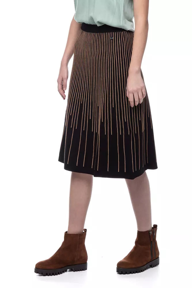 Twinset Elegant Gold-Striped Midi Skirt