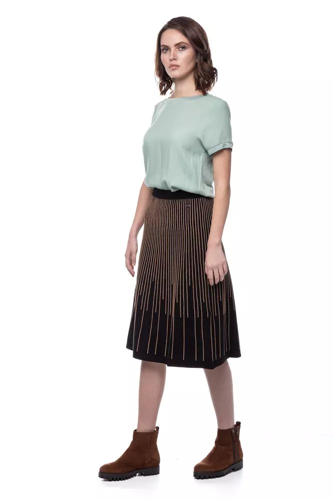 Twinset Elegant Gold-Striped Midi Skirt