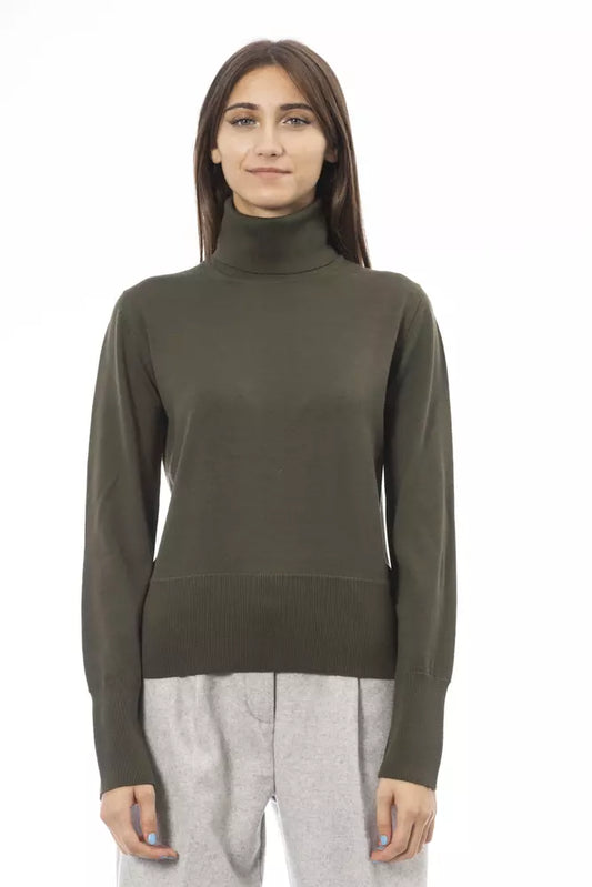 Alpha Studio Green Merino Wool Women Turtleneck Sweater