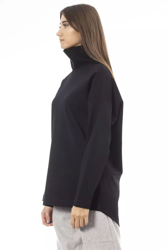 Alpha Studio Black Viscose Women Sweater Turtleneck Long Sleeve