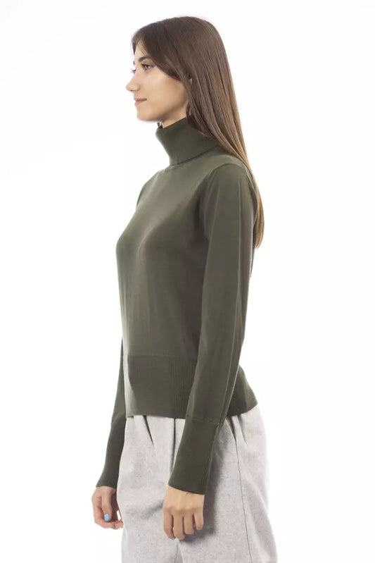 Alpha Studio Green Merino Wool Women Turtleneck Sweater