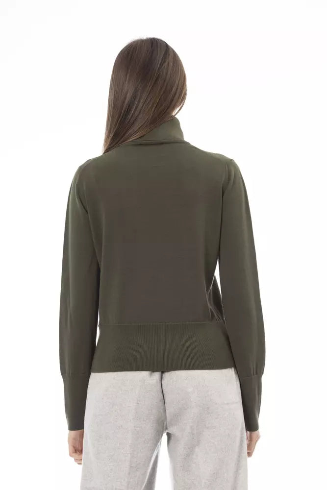 Alpha Studio Green Merino Wool Women Turtleneck Sweater