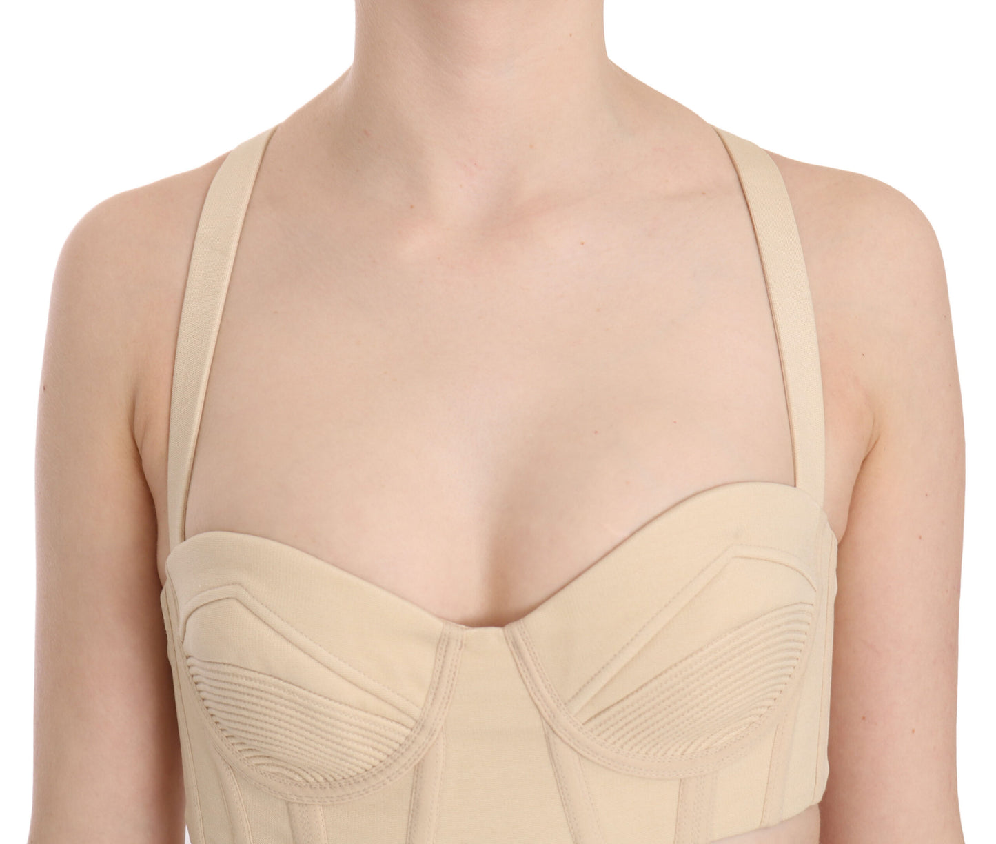 Versace Elegant Beige Bustier Cropped Corset Top