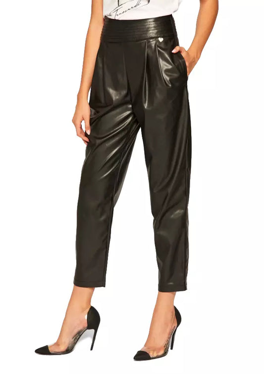 Twinset Chic Eco-Leather Trousers with Side Zip