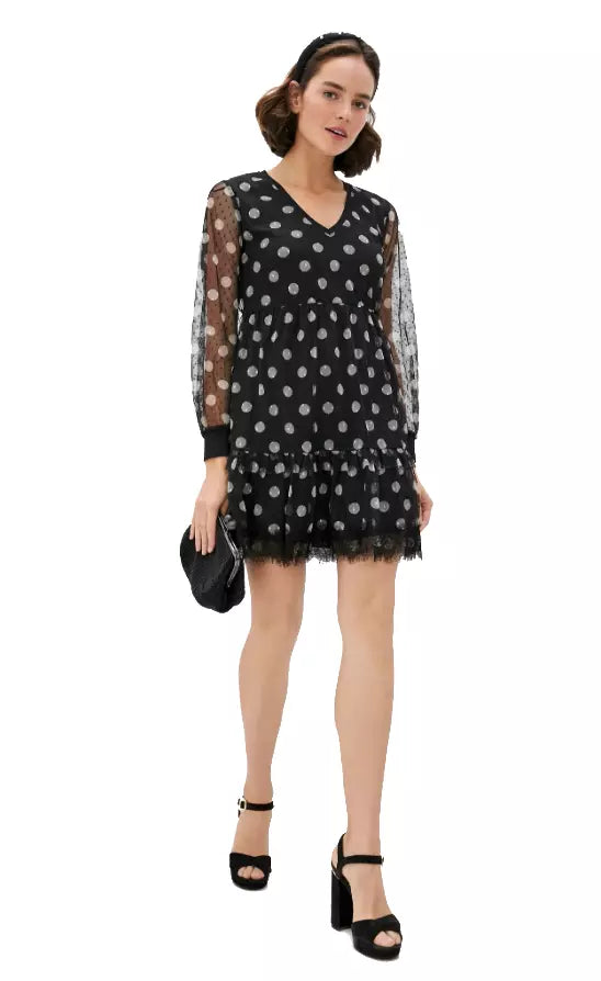 Twinset Polka Dot Tulle Midi Dress with Lace Details