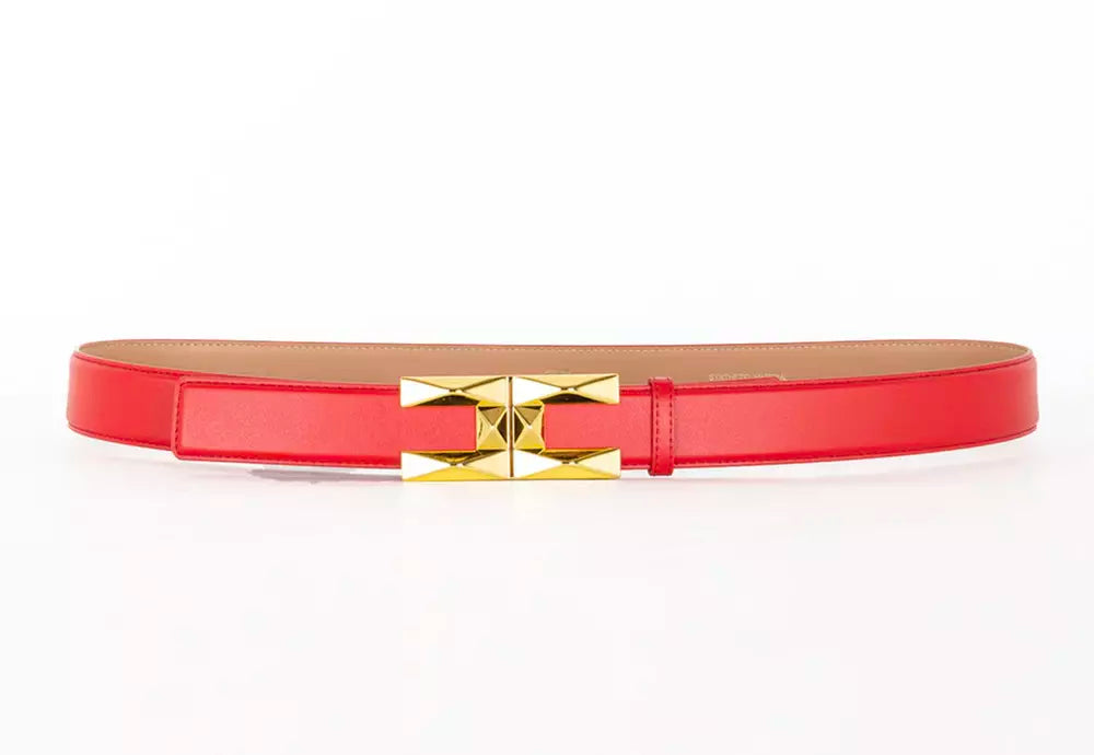 Elisabetta Franchi Chic Red Faux Leather Belt with Gold Logo Hardware