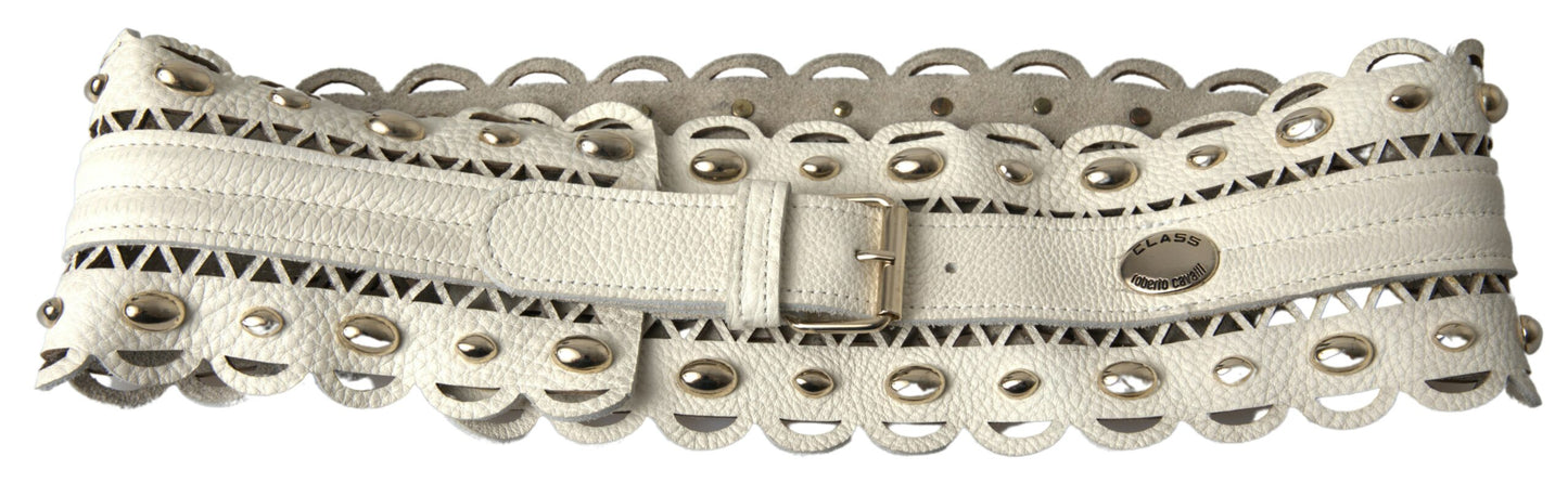 Roberto Cavalli Elegant White Leather Wide Belt