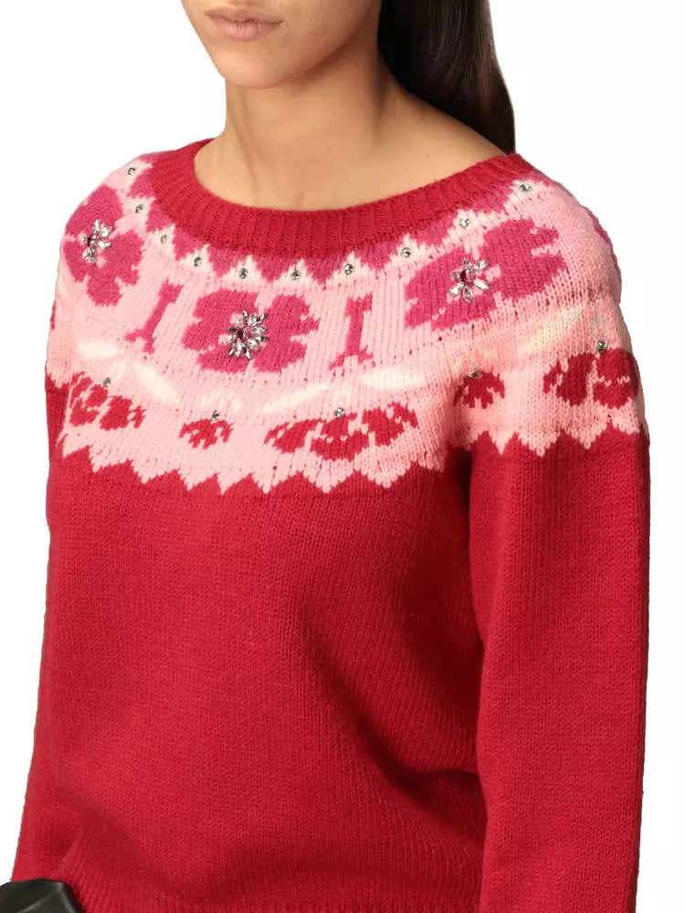 Twinset Abstract Motif Crewneck Rhinestone Sweater