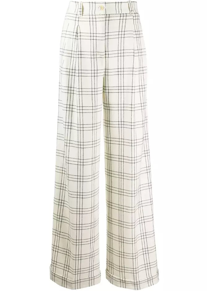 Twinset Chic Checkered Wide-Leg Wool Trousers