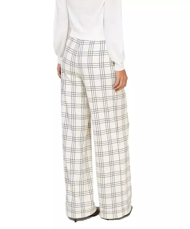 Twinset Chic Checkered Wide-Leg Wool Trousers