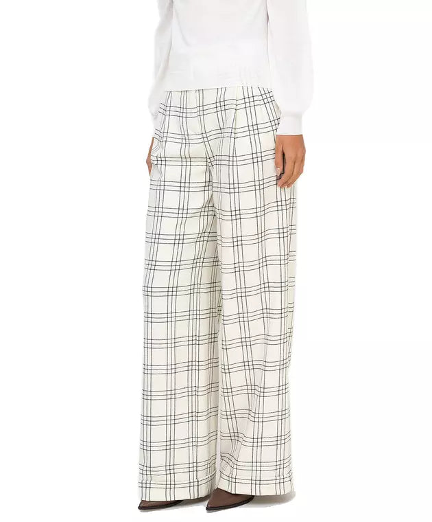 Twinset Chic Checkered Wide-Leg Wool Trousers