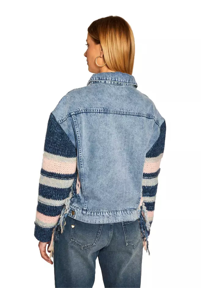 Twinset Chic Striped Sleeve Denim Jacket