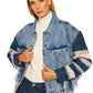 Twinset Chic Striped Sleeve Denim Jacket