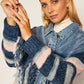 Twinset Chic Striped Sleeve Denim Jacket