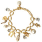 Dolce & Gabbana Elegant Gold Charm Bracelet with Crystals