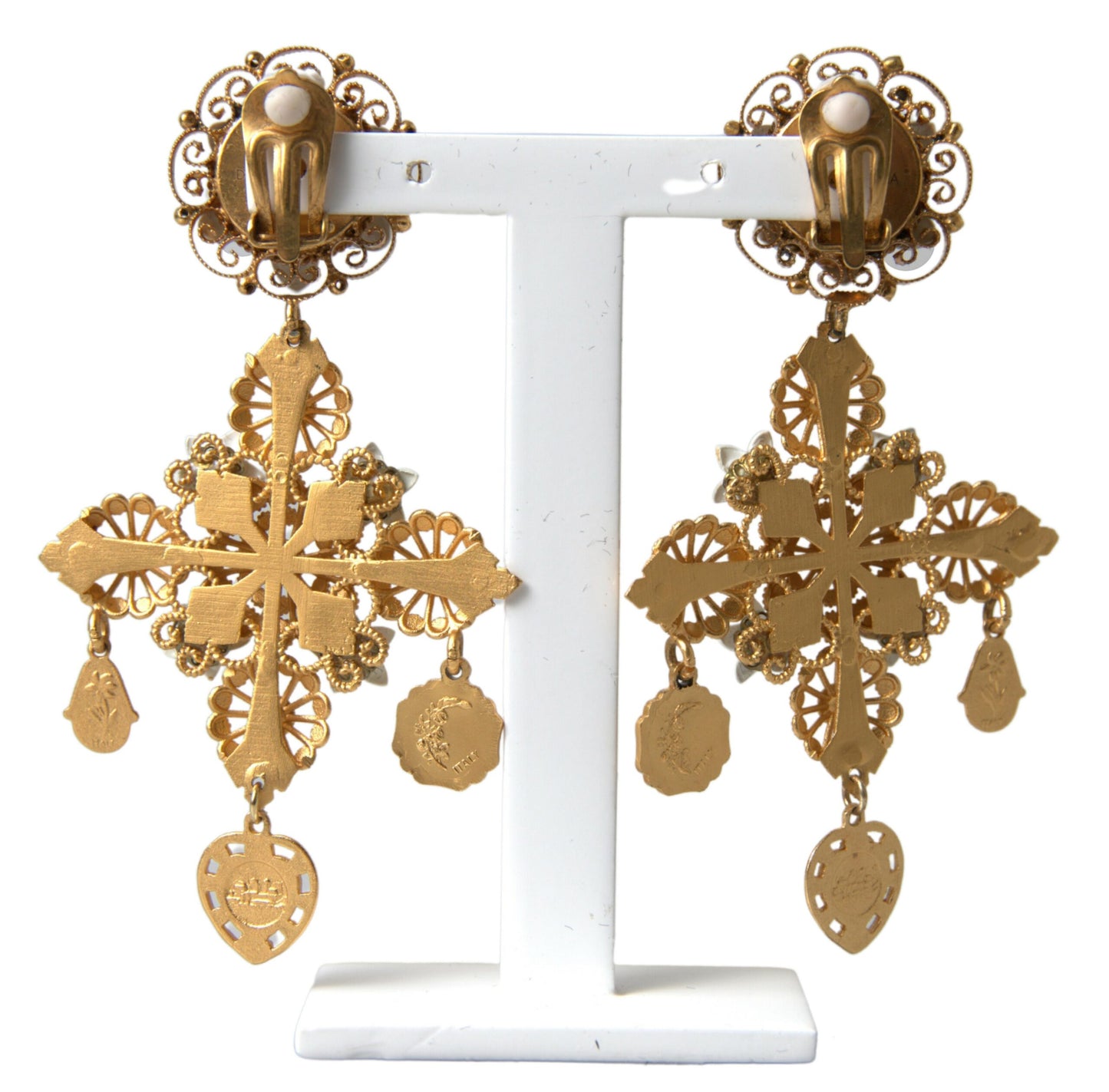 Dolce & Gabbana Elegant Gold Tone Madonna Floral Earrings