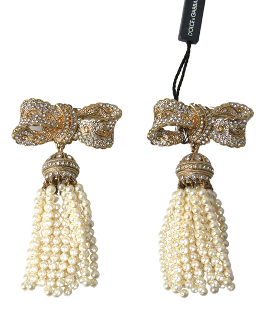 Dolce & Gabbana Elegant Bow Beaded Tassel Earrings