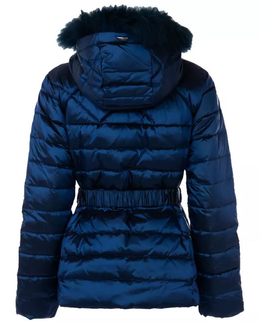 Liu Jo Chic Blue Short Down Jacket with Eco-Fur Hood