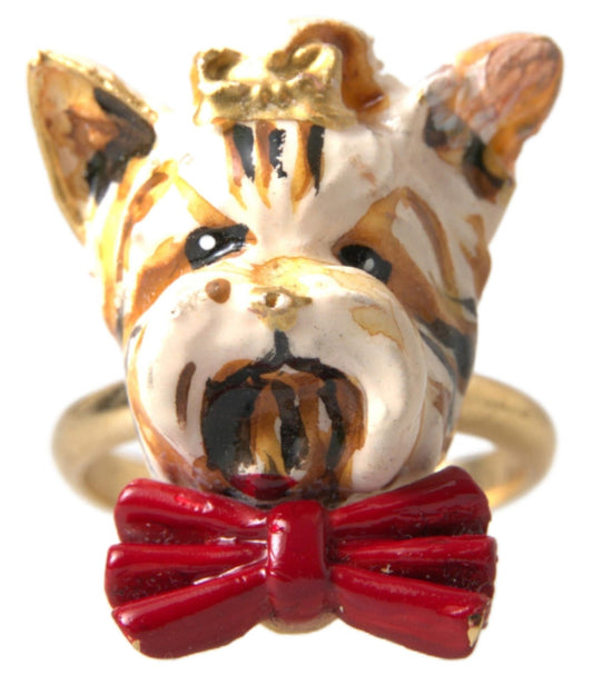 Dolce & Gabbana Golden Canine Chic Resin & Brass Ring